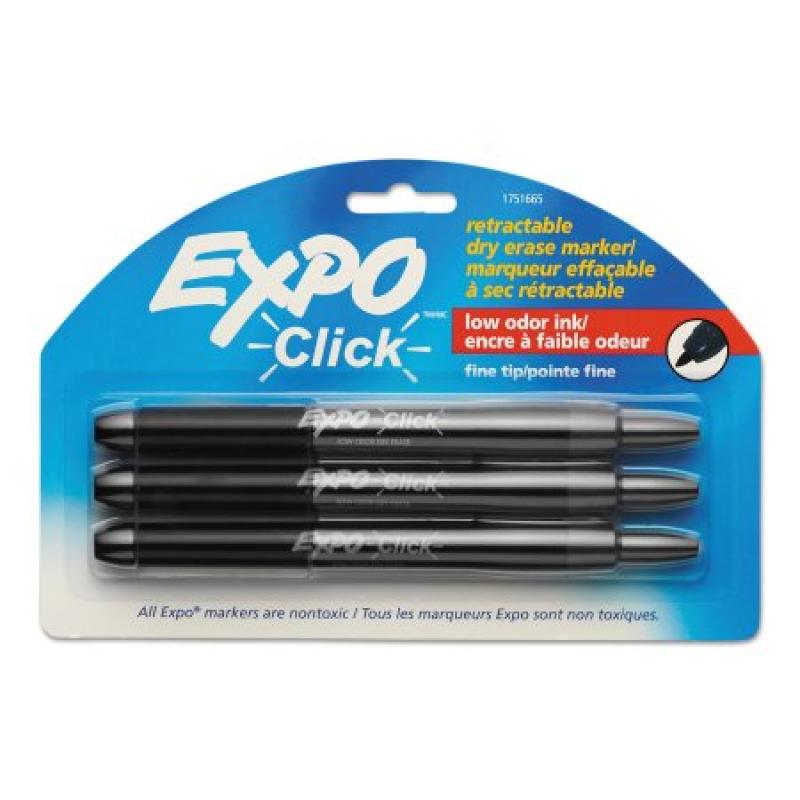 EXPO Click Dry Erase Markers, Fine Tip, Black, 3-Pack