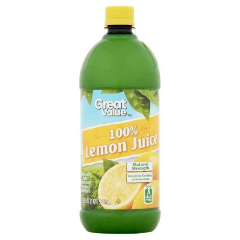 Great Value 100% Lemon Juice, 32 oz