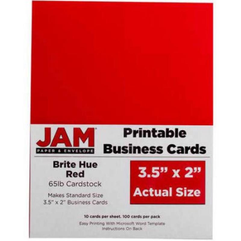 JAM Paper 3.5" x 2" Printable Business Cards, Brite Hue Red, 100-Pack