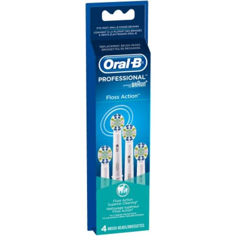 Oral-B Professional Floss Action Replacement Electric Toothbrush Heads, 4 count