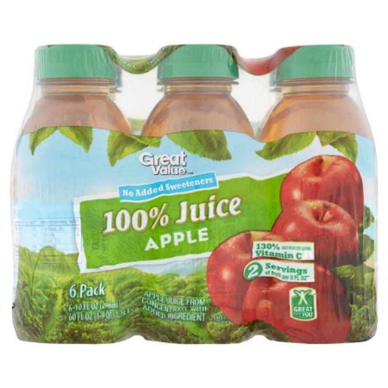 Great Value 100% Apple Juice, 6 Ct/60 Oz