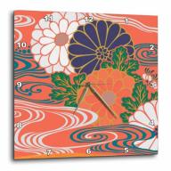 3dRose Japanese River of Flowers, Wall Clock, 15 by 15-inch