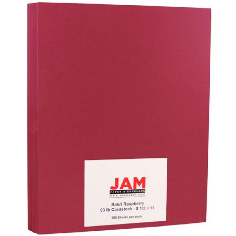 JAM Paper 8 1/2 x 11 Cardstock, 93 lb Bakri Raspberry, 250 Sheets/Pack