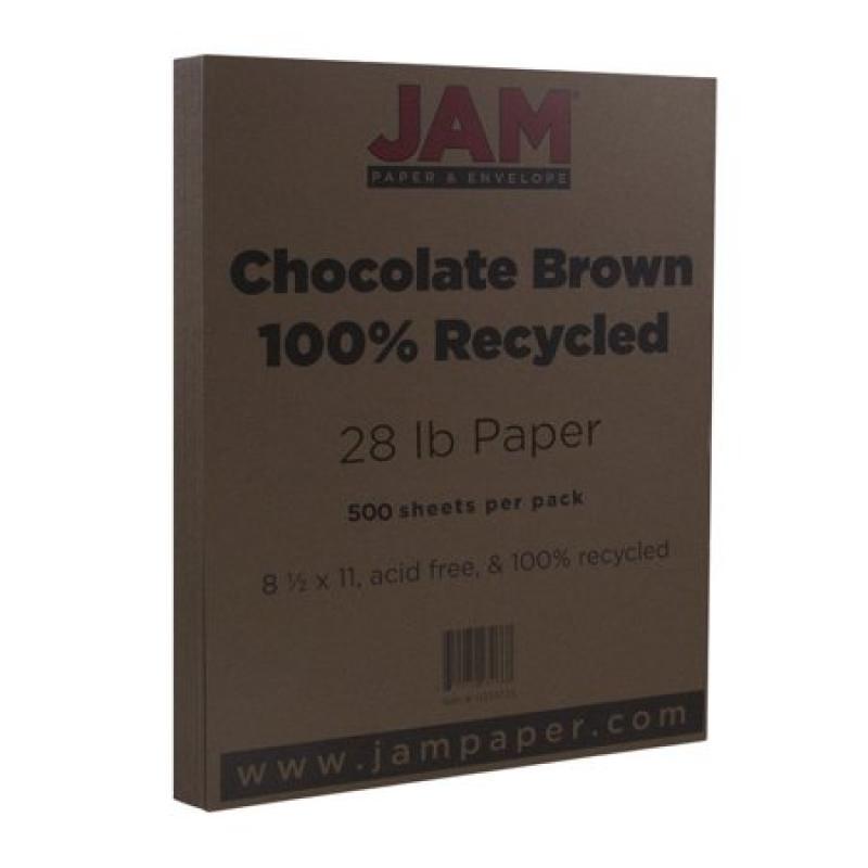 JAM Paper Recycled Paper, 8.5 x 11, 32 lb Chocolate Brown, 500 Sheets/Ream