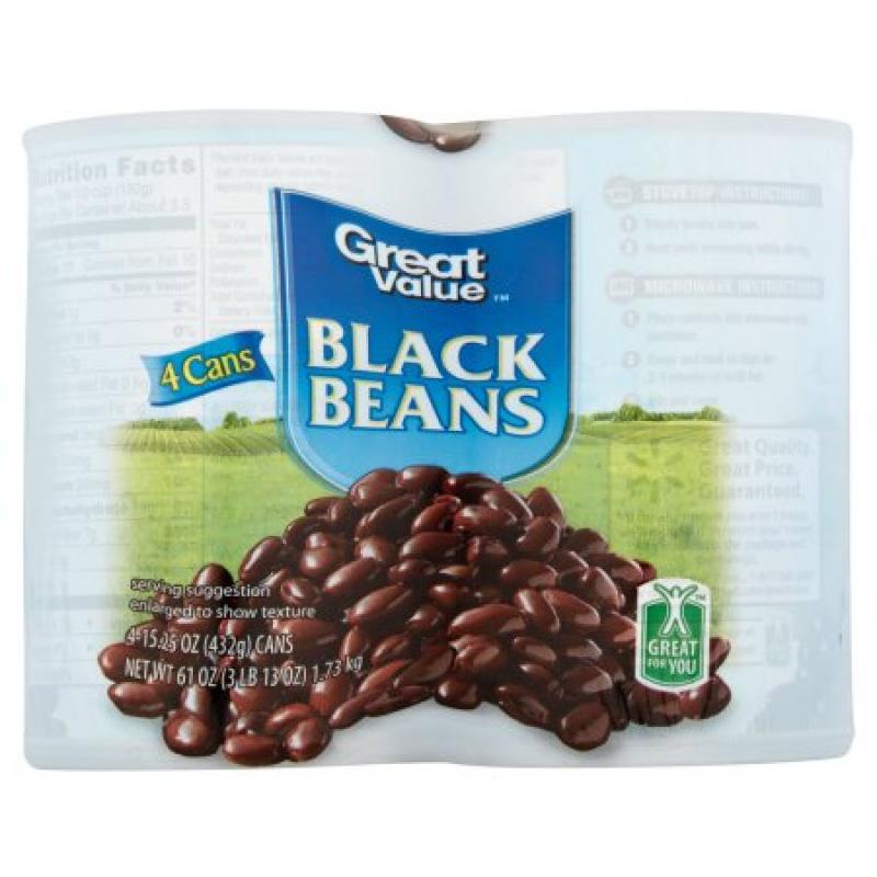 Great Value Black Beans, 15.25 oz, (Pack of 4)