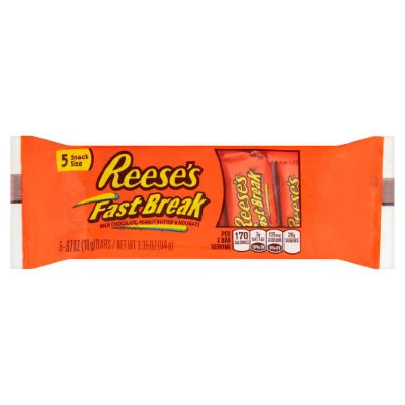 Reese&#039;s Fast Break Milk Chocolate, Peanut Butter & Nougats Bars Snack Size 5 x 67 oz (3.35 oz)