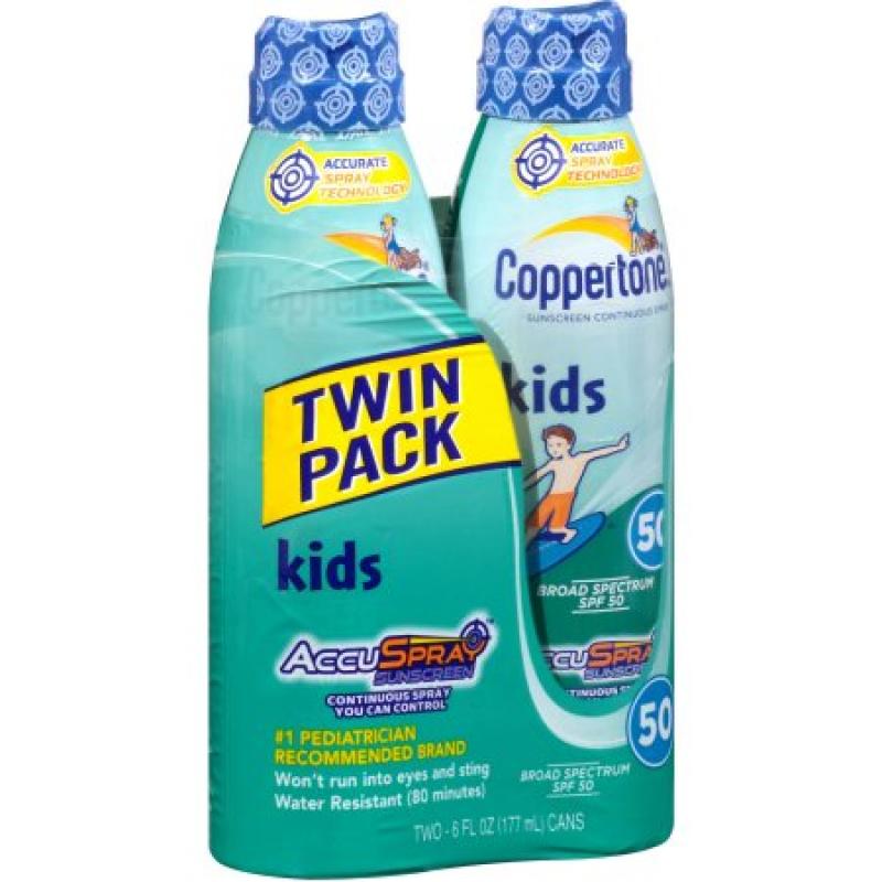 Coppertone Kids Continuous Spray Sunscreen, SPF 50, 6 fl oz, (Pack of 2)