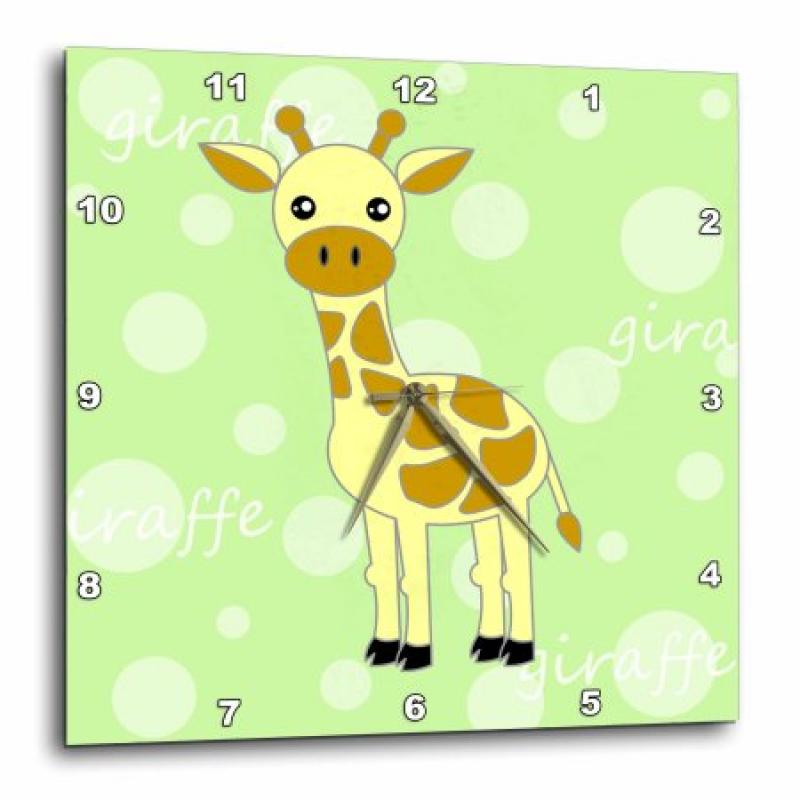 3dRose Green Baby Giraffe, Wall Clock, 10 by 10-inch