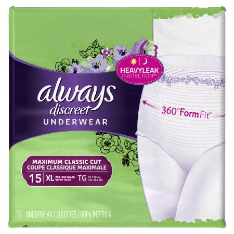 Always Discreet, Incontinence Underwear for Women, Maximum Classic Cut, Extra-Large