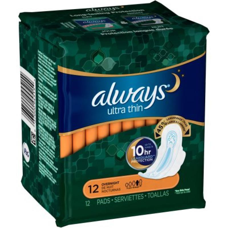 Always Ultra Thin Overnight Pads, 12 count
