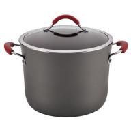 Rachael Ray(r) Cucina Hard-Anodized Nonstick Covered Stockpot, 10-Quart, Gray, Cranberry Red Handles