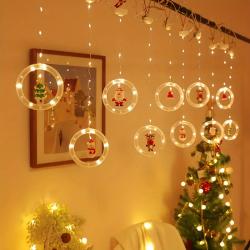 Holiday DIY String Lights, Santa Claus Circle Ring Christmas Tree Cartoon Shape Curtain Lights, LED Color Lights, Room Window Decoration Lights