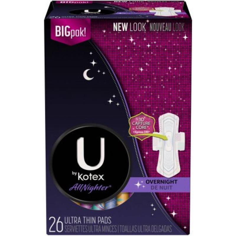 U by Kotex AllNighter Overnight Ultra Thin Pads with Wings, Unscented