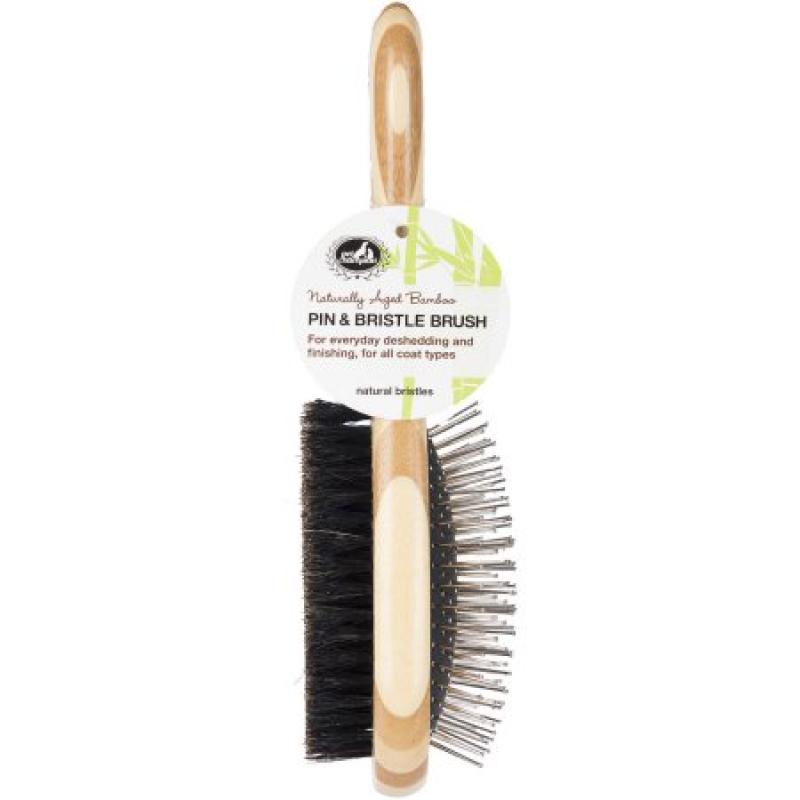 Pet Champion 2-Sided Combo All Natural Bristle Bamboo Pet Brush, Large, Brown