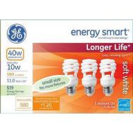 GE energy smart spiral CFL 10 watt (40 watt Equivalent) T2 spiral 3-pack