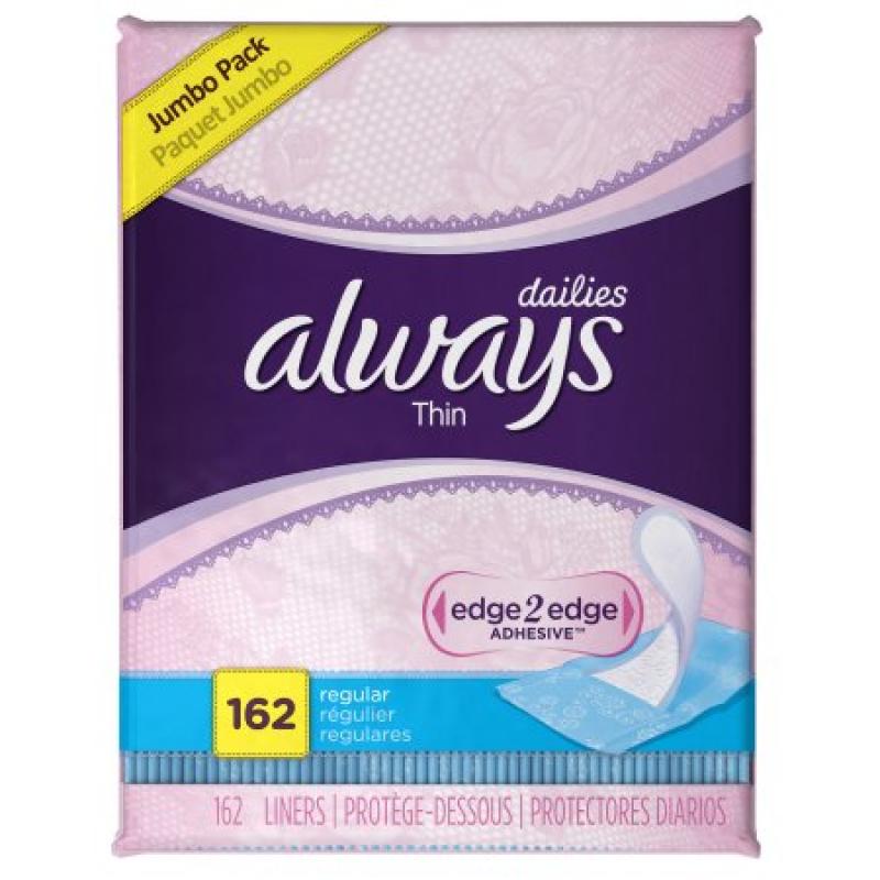 Always Thin Dailies Unscented Wrapped Liners 162 Count