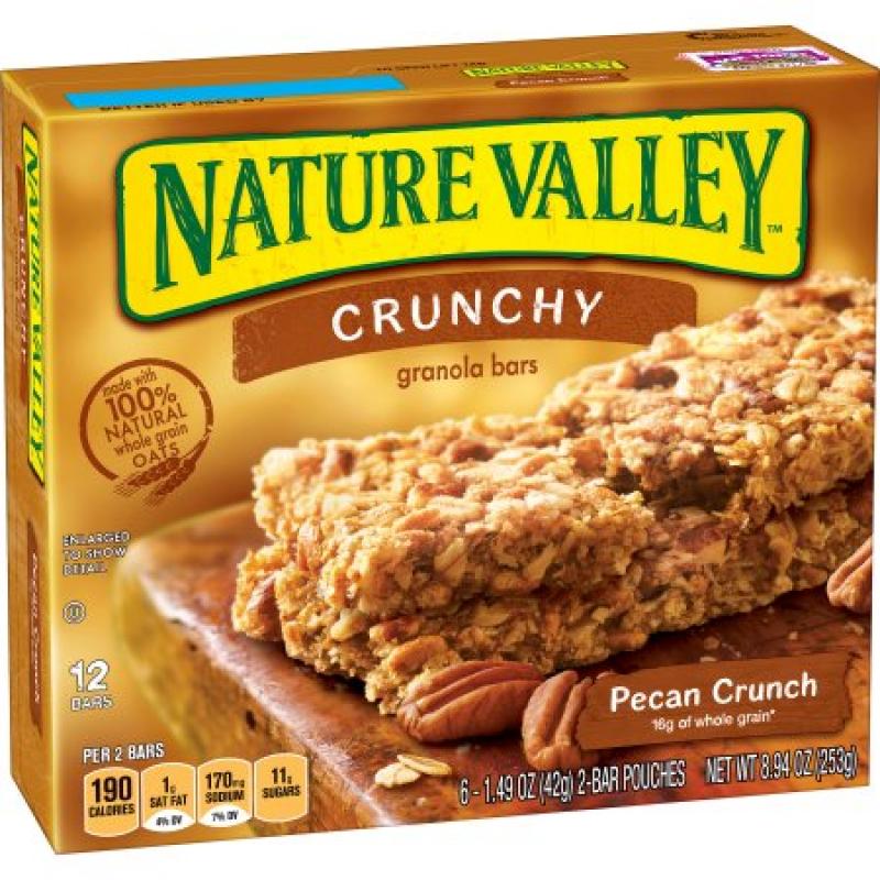 Nature Valley Granola Bars, Crunchy, Pecan Crunch, 6 Pouches - 1.5 oz, 2-Bars Per Pouch