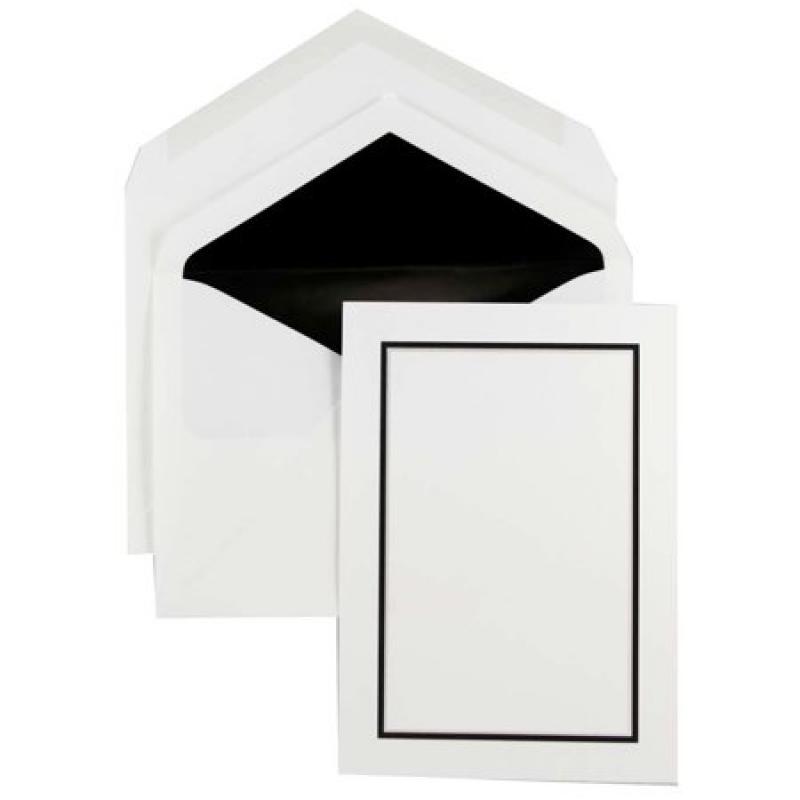 JAM Paper Foldover Card and Envelope Stationery Sets, Large, 5 1/2 x 7 3/4, Black Border, 50/pack