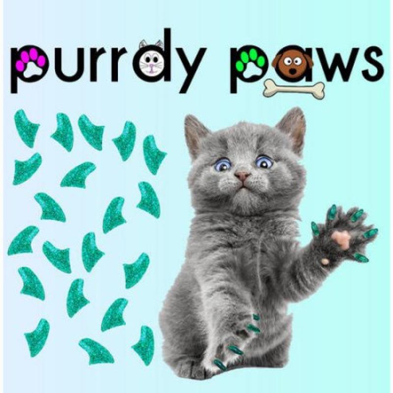 Purrdy Paws Soft Nail Caps for Cats, 40-Pack, Seafoam Glitter