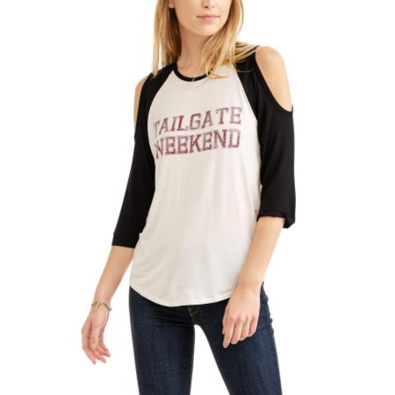 Women&#039;s 3/4 Sleeve Cold Shoulder Game Time Graphic Baseball T-Shirt