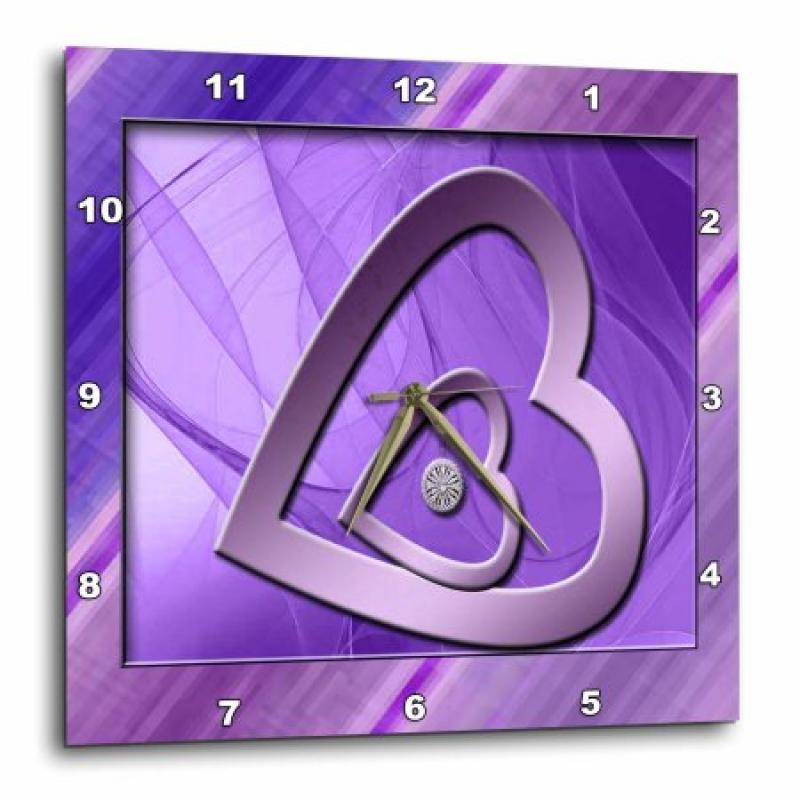 3dRose Two Hearts with Jewel, Purple, Wall Clock, 10 by 10-inch