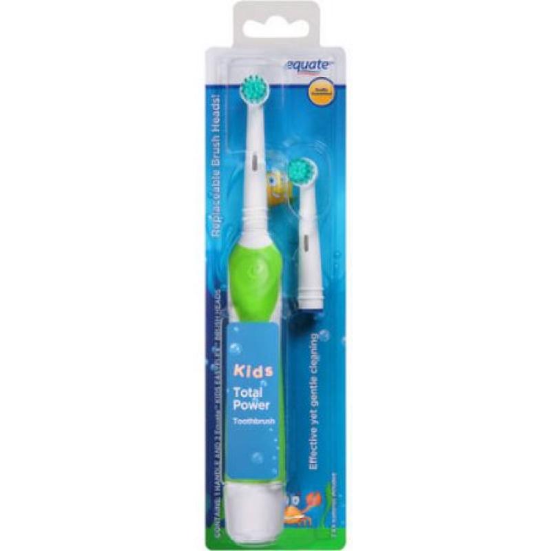 Equate Kids Total Power Battery Toothbrush, 1 Handle, 2 Extra-Soft Replacement Brush Heads