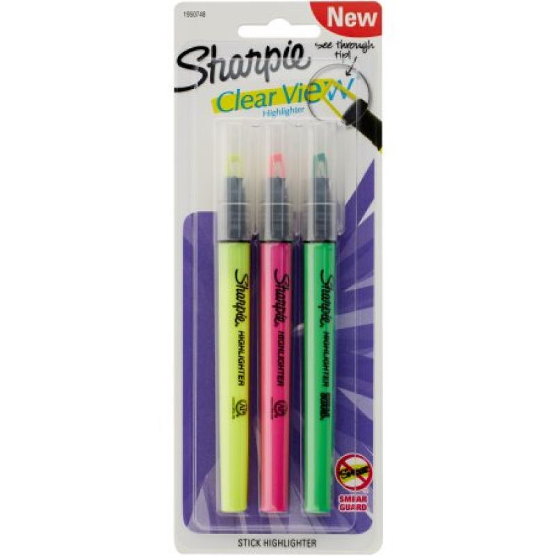 Sharpie Clear View Highlighter Stick, Assorted, 3-Pack