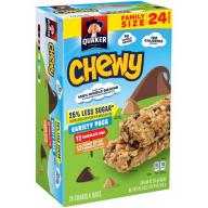 Quaker Chewy 25% Less Sugar Granola Bars Variety Pack, 0.84 oz, 24 count