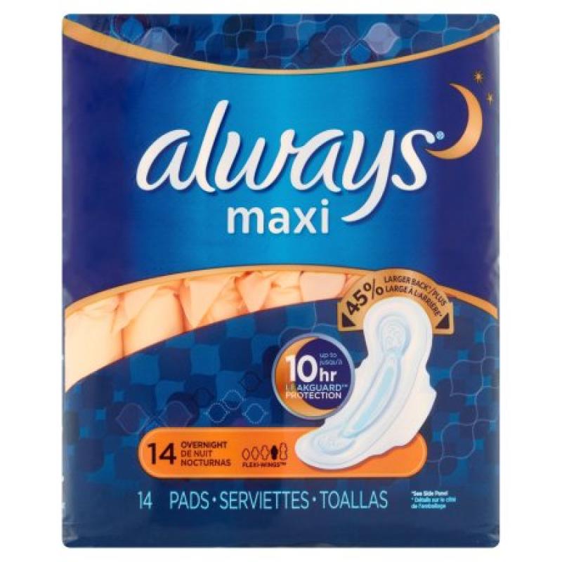 Always Maxi Overnight Pads with Wings, 14 ct