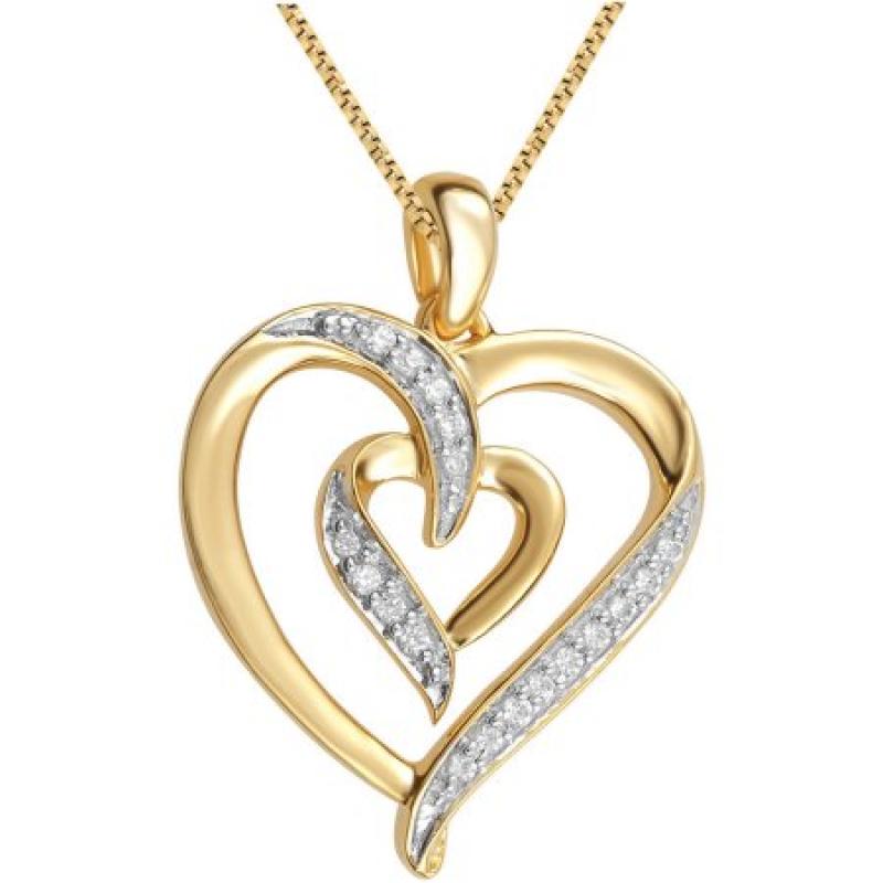 Round Diamond Accent 14kt Gold-Tone Heart Pendant, 18"
