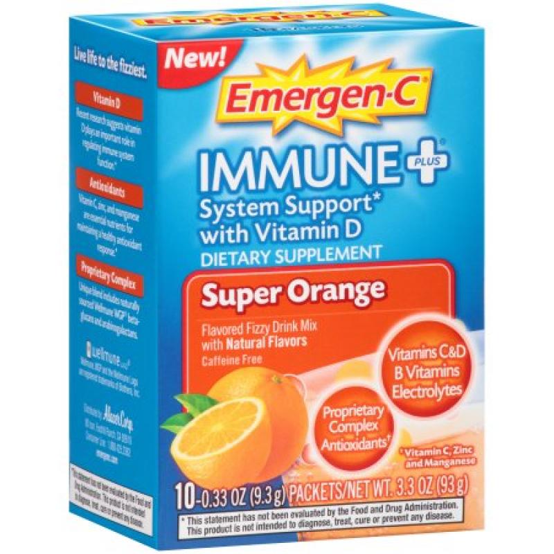 Emergen-C Immune+ Dietary Supplement in Super Orange Flavor 10 Count