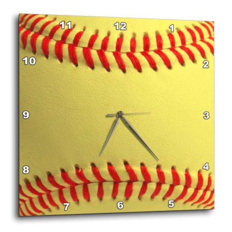 3dRose Softball close-up photography print - yellow and red soft ball for sporty sport fans team players, Wall Clock, 13 by 13-inch