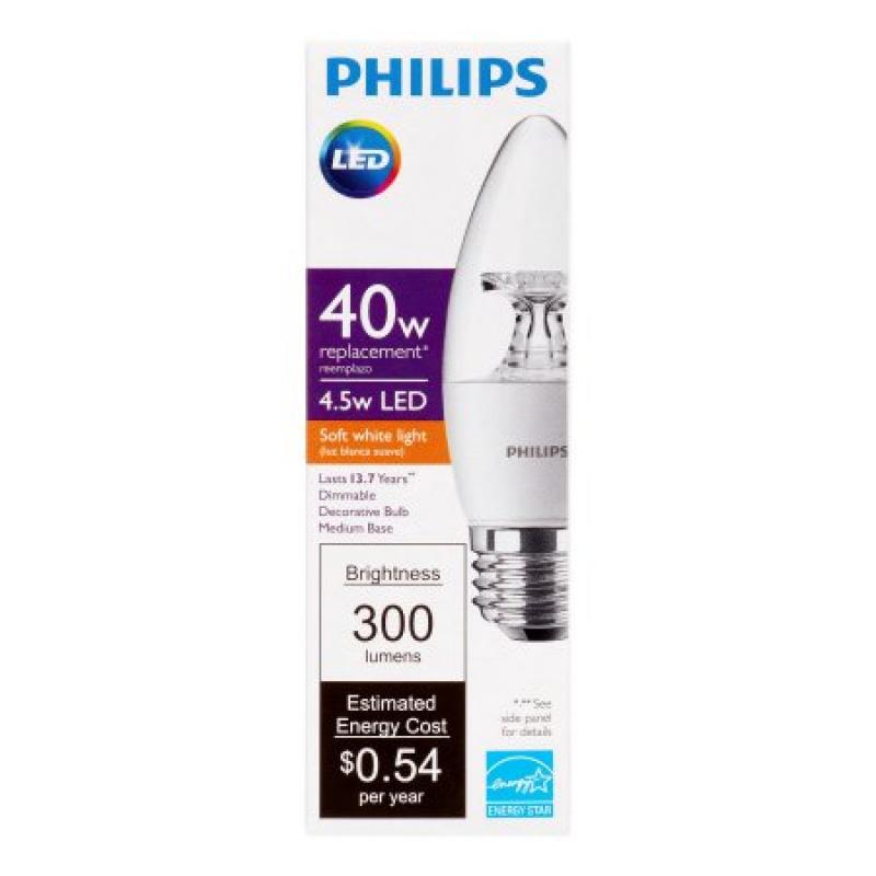 Philips LED Dimmable Decorative Light Bulb, B11, Soft White, 40 WE, Medium Base