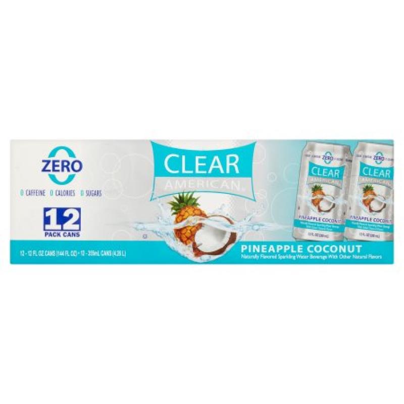 Clear American Sparkling Water, Pineapple Coconut, 12 Fl Oz, 12 Count