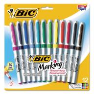 Bic Mark-It Permanent Markers Ultra Fine Point 12/Pkg-Color Collection
