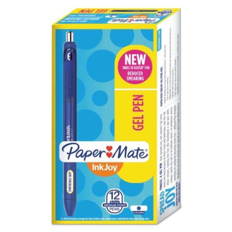 Paper Mate InkJoy Gel Retractable Pen, 0.7mm, Blue Ink, Dozen