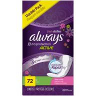 Always Xtra Protection Active Dailies, Fresh Scented Pantiliners, 72 count
