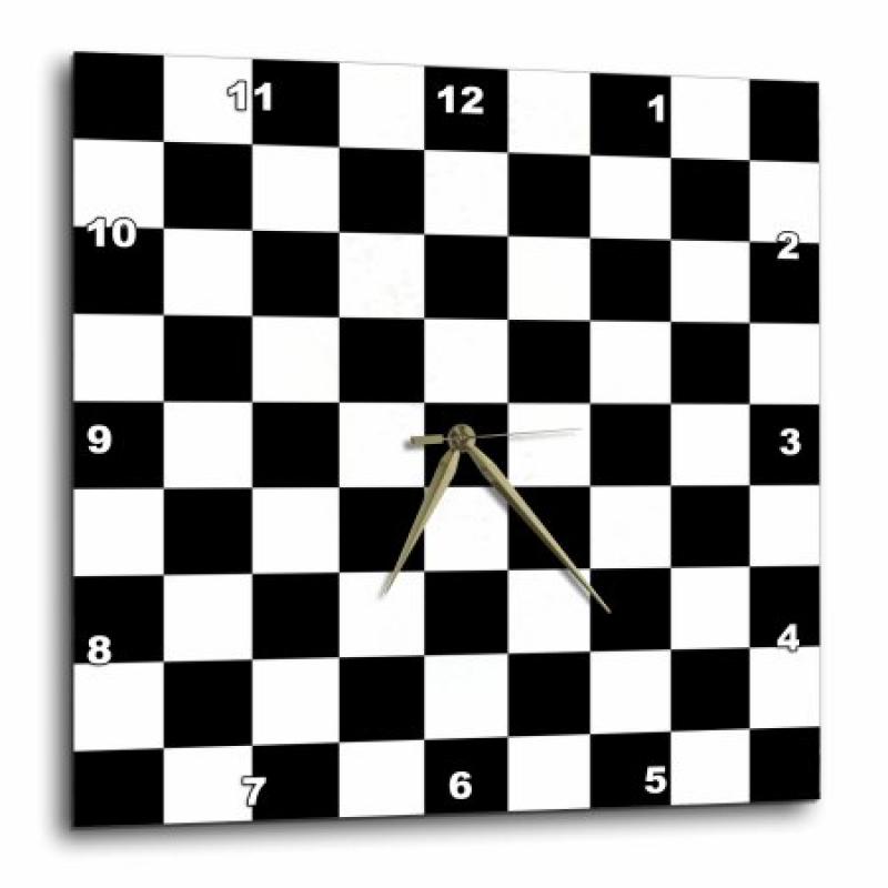 3dRose Check black and white pattern - checkered checked squares chess checkerboard or racing car race flag, Wall Clock, 10 by 10-inch