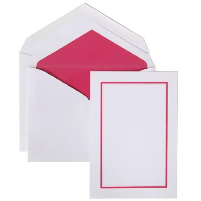 JAM Paper Foldover Card and Envelope Stationery Sets, Large, 5 1/2 x 7 3/4, Pink Border, 50/pack
