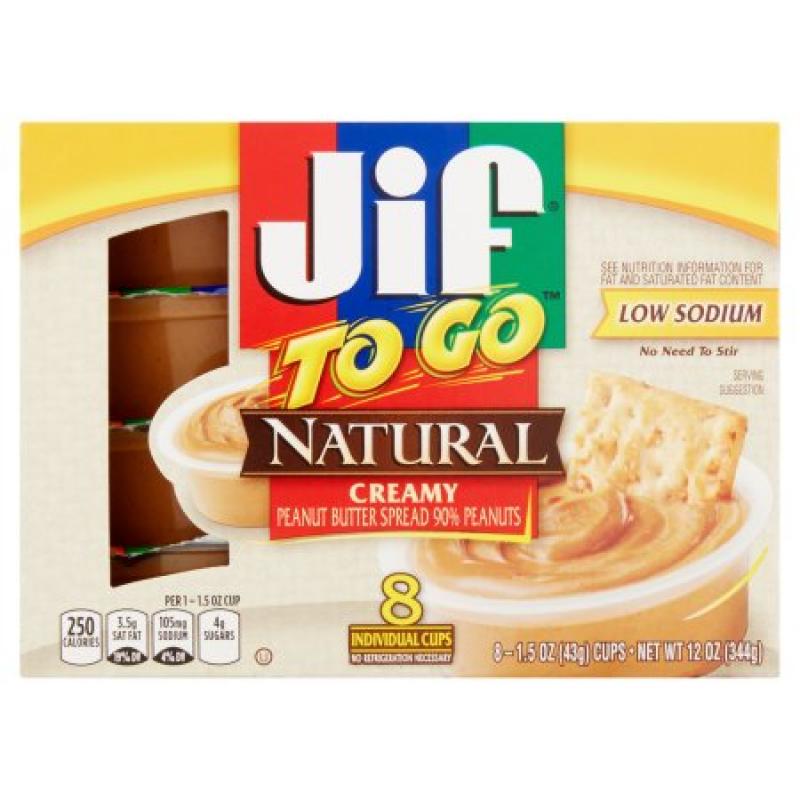 JIF Natural Creamy Peanut Butter To Go, 8 ct
