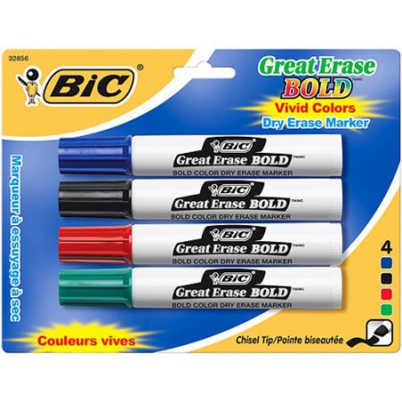 Bic Great Erase Bold Dry Erase Markers Chisel Tip 4/Pkg-Blue/Black/Red/Green