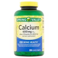 Spring Valley Natural Easy to Swallow 600 mg With Vitamin D Bone Health Calcium Dietary Supplement, 250 ct