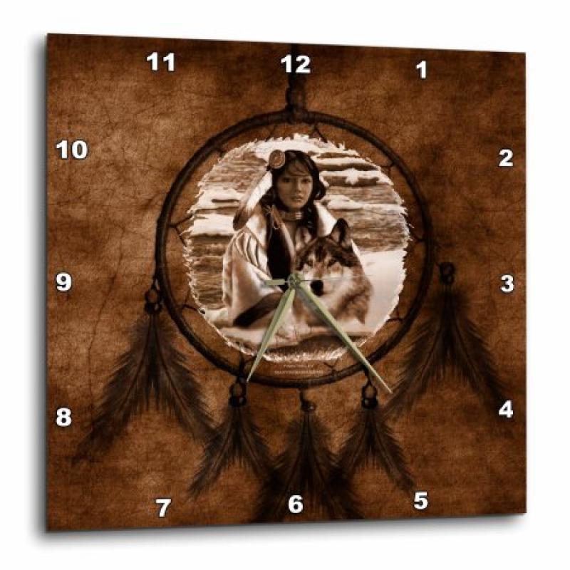 3dRose Brown Native American Wolf based on a painting by Martin Basmajian, Wall Clock, 13 by 13-inch