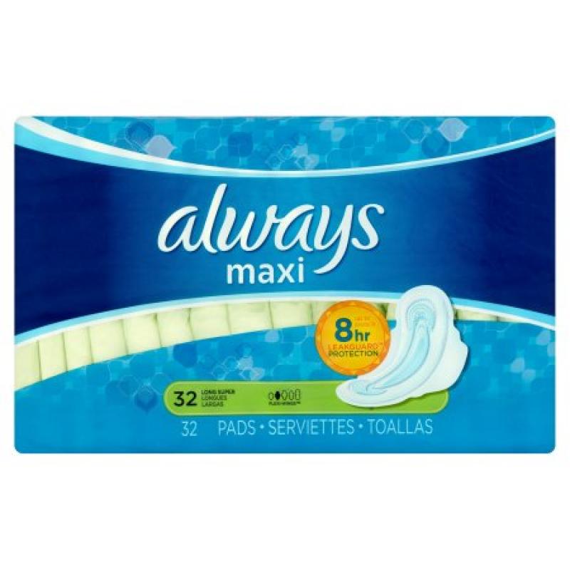 Always Maxi Long Super Pads with Flexi-Wings, 32 count