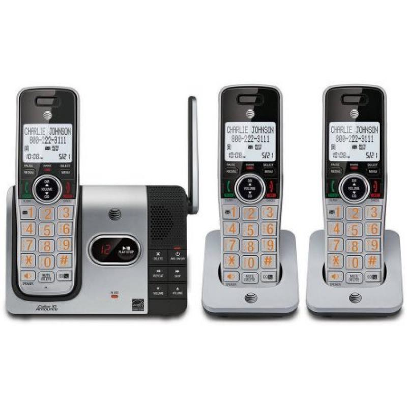 AT&T CL82314 DECT 6.0 Expandable Cordless Phone with Answering System and Caller ID, 3 Handsets, Silver/Black