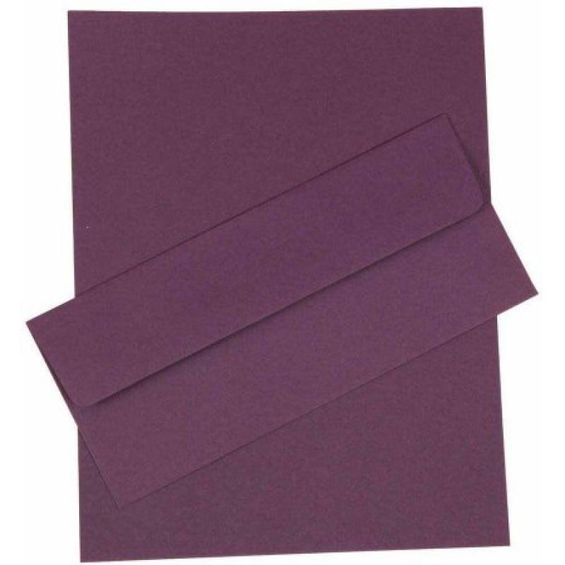 JAM Paper Business Stationery Sets with Matching #10 Envelopes, Dark Purple, 50-Pack