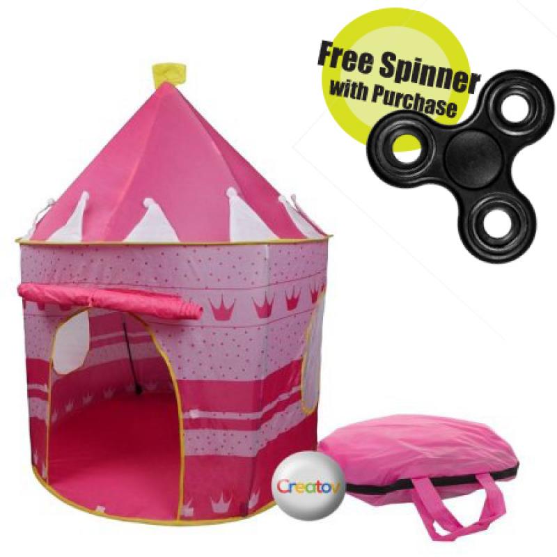 Children Play Tent Girls Pink Castle for Indoor/Outdoor Use, Foldable with Carry Case By Creatov with FREE FIDGET SPINNER