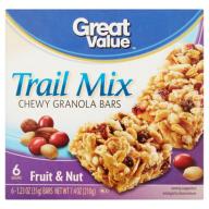 Great Value Fruit & Nut Trail Mix Chewy Granola Bars, 1.23 oz, 6 pack