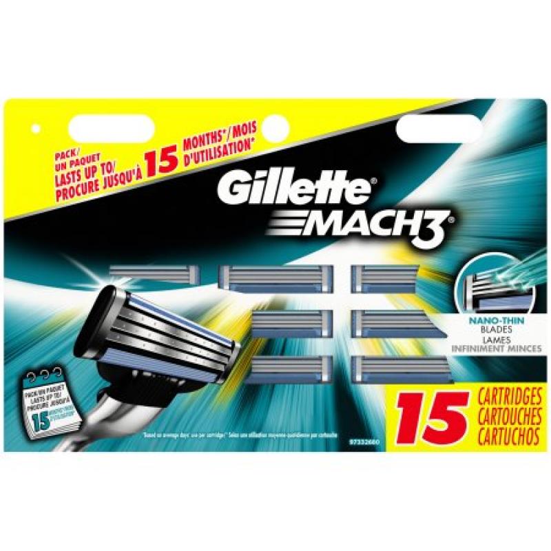 Gillette Mach3 Men&#039;s Razor Blade Refills, 15 count