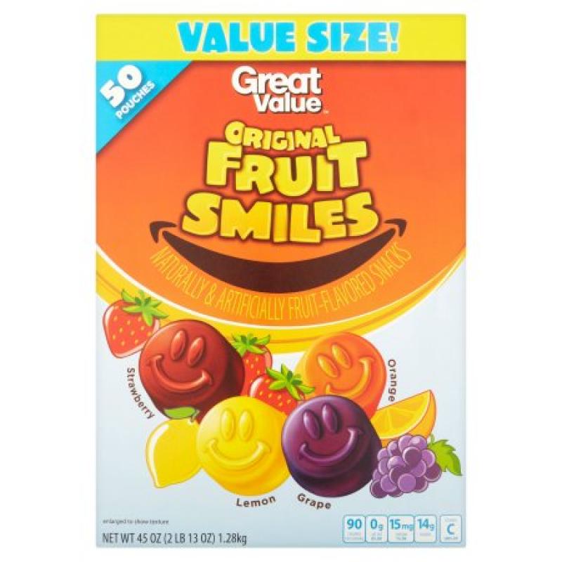 Great Value Original Fruit Smiles Fruit Snacks, 50 Pouches